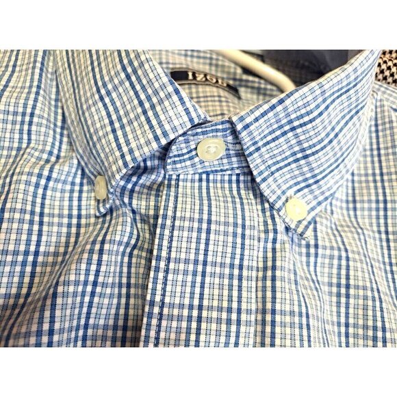 Izod Men's XL Cotton Long Sleeve Blue Plaid Button Down Shirt Button Cuff - Picture 5 of 9